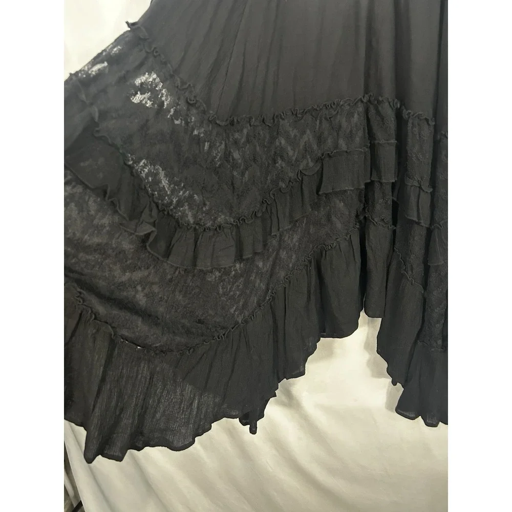 Natural Life Asymmetrical Lace Midi Skirt Size L Boho Black Fairy Grunge Witchy